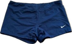 Blue Stretch Swim Trunks For Workout, Blue Stretch Short Leg Swim Trunks, Navy Stretch Shorts, Casual Blue Nike Swimwear, Nike Sports Swim Shorts, Nike Blue Swimming Bottoms, Blue Fitted Casual Athletic Shorts, Nike Swimwear With Built-in Shorts For Swimming, Nike Casual Short Swimwear