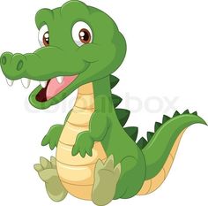 cartoon crocodile sitting on the ground with its mouth open and tongue out, looking at something