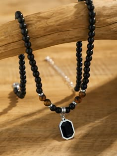 Multicolor De moda,Minimalista Collar  piedra   Embellished Raw Stone Necklace, Men Pendant, Tote Bags For School, Black Bead Necklace, Stone Beaded Necklace, Beaded Pendant Necklace, Tiger Eye Beads, Men Jewelry, Tiger's Eye