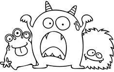 three cartoon monsters with their mouths open