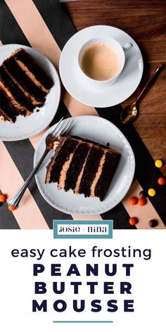 a piece of cake sitting on top of a white plate next to a cup of coffee