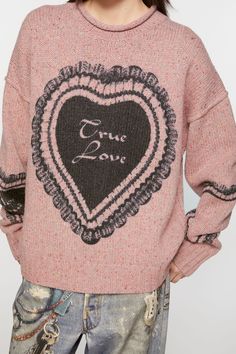 Knit jumper features a seasonal printed animation on the front and sleeve crafted from a rich wool blend. Cut to a relaxed fit with dropped shoulders. FN-WN-KNIT000783 Acne Studios Sweater, Chunky Knit Jumper, Printed Sweater, Wool Blend Sweater, Jumper Sweater, Knit Jumper, Logo Graphic, Pink Sweater, Chunky Knit