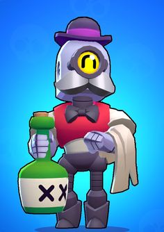 a cartoon character holding a bottle and wearing a hat