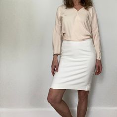 Italian Luxury Designer Loro Piana White Cotton Skirt Classic Simple Fitted Professional Style With The Piana Quality That Truly Shows Textured White Cotton W Creamy Undertones And Full Satin Lining Size 42 = It 42 Is Generally Considered 6 Usa S/M (Model Is Size 6) Measures 29" Waist 37" Hips 20.50" Length Excellent Condition / No Issues White Cotton Skirt, Cotton Midi Skirt, Simple Fits, Professional Style, Professional Fashion, Loro Piana, Italian Luxury, Cotton Skirt, Women Skirts Midi