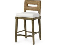 an upholstered bar stool with a white cushion on the seat and backrest