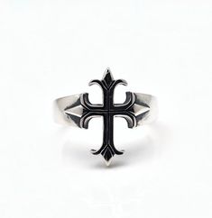 Medieval Cross Ring // Silver Medieval Cross Ring // Silver Cross Ring // 925 Sterling Silver // Rel Sterling Silver Medieval Style Rings As Gift, Medieval Sterling Silver Rings, Nickel Free Sterling Silver Gothic Rings, Nickel-free Gothic Sterling Silver Rings, Sterling Silver Cross Ring Symbolic Style, Symbolic Sterling Silver Cross Rings, Gothic Sterling Silver Rings, Sterling Silver Cross Ring, Medieval Cross