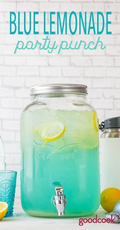 a blue lemonade party punch in a mason jar