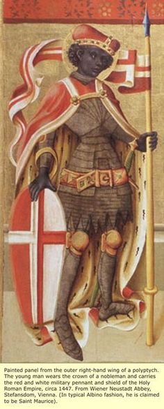 an illustration of a man in armor holding a flag and shield with the words,