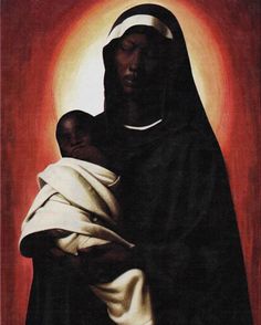 a painting of a woman holding a baby in her arms