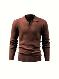 kkboxly Solid Chic Knit Shirt, Men's Casual Lapel Slightly Stretch V-N – Kkboxly™