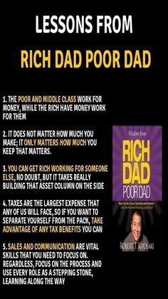 a book cover with the title lessons from rich dad poor dad, which is also available for