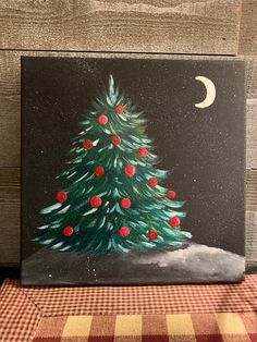 a painting of a christmas tree with berries on it