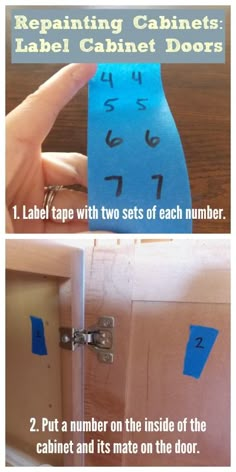 the instructions on how to make a cabinet door with labels and numbers for each door