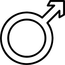 a black and white line drawing of a male symbol with an arrow pointing to the right