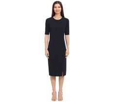 Dressed up or down, this modern midi dress adds sleek sophistication to your day-to-night wardrobe. From Maggy London. Chic Knee-length Midi Dress With Side Slits, Sleek Midi Dress With Side Slits For Work, Fitted Knee-length Midi Day Dress, Elegant Midi Bodycon Dress With Side Slits, Fitted Knee-length Midi Dress For Daywear, Elegant Midi Dress With Side Slits For Work, Workwear Dresses With Side Slits, Fitted Long Sleeve Midi Dress For Daywear, Chic Knee-length Midi Dress For Daywear