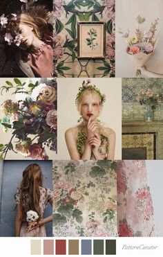 a collage of different images with flowers and foliage in the middle, including an image of