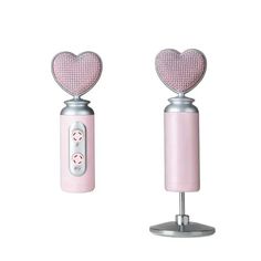 two pink heart shaped lights on top of each other