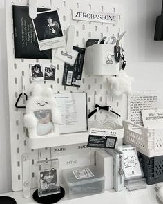 a white shelf filled with lots of items