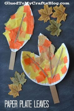 paper plate fall leaf craft for kids to make with the leaves and sticks on them