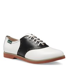 Sadie by Eastland. Classic Saddle Shoes for Women. Fabric and Leather Upper. Active Memory Foam Insole. Durable, Lightweight Comfort Sole. Womens Saddle Shoes, Saddle Oxford Shoes, Bobby Socks, Saddle Oxfords, Eastland Shoes, Saddle Shoes, Dancing Shoes, Perforated Leather, Toe Shoes