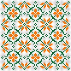 a cross stitch pattern with orange and green flowers