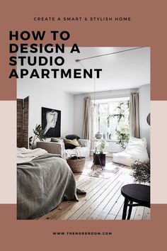 a living room with white walls and wood floors is featured in the article how to design a studio apartment