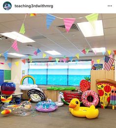 an office decorated with toys and decorations for children's birthdays or baby showers