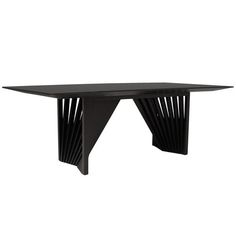 a black table with an unusual design on the top and bottom, against a white background