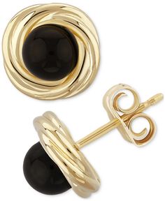 in stock Elegant 14k Gold Jewelry With Black Enamel, Elegant Black Enamel Round Earrings, Elegant Black Enamel Earrings For Anniversary, Classic Black Enamel Earrings For Anniversary, Elegant Black Enamel Earrings For Gift, Black Polished Finish Fine Jewelry Earrings, Elegant Black Enamel Jewelry For Anniversary, Black 14k Gold Earrings With Polished Finish, 14k Gold Black Earrings With Polished Finish