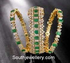 Emerald Diamond Bangles, Diamond Necklace Designs, Diamond Jewelry Necklace, Bridal Bangles, Bangles Jewelry Designs, Diamond Jewelry Designs, Gold Bangles Design