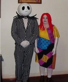 there are two people dressed up as jack skellingy and the person in striped suit