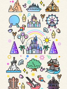 an image of disney world with many different things on it