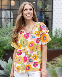 Multi Floral Summer Breeze Blouse | Multicolored Floral Blouse Summer is all about fun, bold patterns, and we’ve got you covered with the Summer Breeze Blouse! This gorgeous top features a subtle, lightly shirred v-neckline for a flattering and feminine fit; plus a playful double ruffle detail at the sleeves, all in a lightweight material and vibrant multicolor floral print that’s perfect for the season. Pair with some shorts and sandals and enjoy those breezy summer vibes! Why you’ll love it: S Blouse Summer, Grace And Lace, Bold Patterns, Pullover Cardigan, Jean Jeggings, Summer Breeze, Kimono Jacket, By Grace, Short Leggings