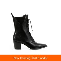 in stock Spring Medium Width Lace-up Heeled Boots, Pointed Toe Lace-up Boots With Reinforced Heel For Fall, Spring Workwear High Heel Lace-up Boots, Elegant High Ankle Lace-up Boots For Spring, Elegant Ankle Boots For Summer, Workwear Lace-up Heeled Boots With Reinforced Heel, Spring Black Lace-up Boots With Reinforced Heel, Lace-up Heeled Boots For Spring, Spring Black Ankle-high Lace-up Boots