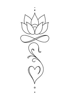 a drawing of a lotus flower with a heart in the middle and an arrow at the bottom