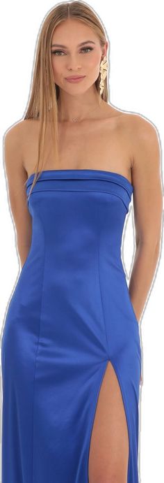 Blue Bandeau Evening Dress, Elegant Blue Bandeau Dress, Elegant Blue Bandeau Strapless Dress, Elegant Blue Strapless Stretch Dress, Blue Bandeau Strapless Dress For Evening, Elegant Blue Stretch Strapless Dress, Fitted Blue Bandeau Dress, Blue Bandeau Stretch Dress, Blue Stretch Bandeau Dress