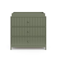 a green cabinet with three drawers on the bottom and one drawer in the middle, against a white background