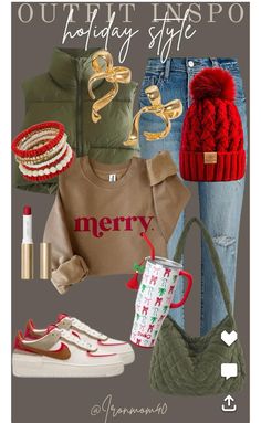 Holiday Comfy Outfits, Holiday Market Outfit Ideas, Xmas Shopping Outfit, Nutcracker Market Outfit, Work Party Christmas Outfit, Rainy Christmas Outfit, Christmas Dress Up Days School Outfits, Holiday Outfits Jeans, Comfy Warm Outfits Winter