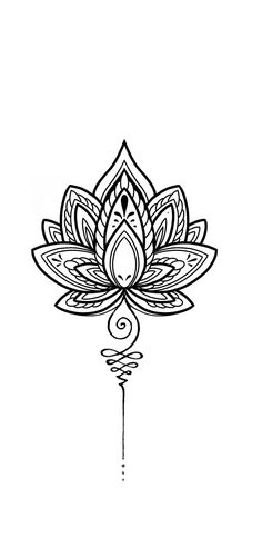 a black and white drawing of a lotus flower