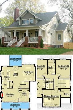 two story house plans with front porches and second level living room on the first floor