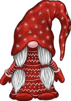 a red gnome with white beard and long white hair wearing a red santa claus hat