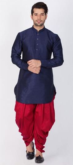 Blue color Dhoti Kurta in Dupion Silk fabric with Thread work Blue Kurta For Puja And Festivals, Blue Kurta For Puja With Traditional Drape, Blue Salwar Kameez For Puja Festivals, Blue Kurta For Puja And Navratri, Blue Traditional Drape Kurta For Puja, Blue Salwar Kameez For Navratri Puja, Blue Art Silk Kurta For Diwali, Dhoti Kurta, Eid Party