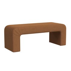 a brown bench sitting on top of a white floor