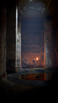 the light shines brightly in an ancient room