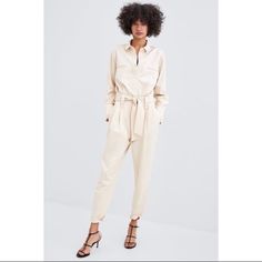 -New, With Original Tags -Long Sleeve -Button Down -Self-Tie Belt -Front Pockets -Welted Front Pockets Bin10 Belted Button-up Jumpsuits And Rompers For Spring, Belted Button-up Jumpsuit For Spring, Spring Button-up Belted Jumpsuits And Rompers, Spring Belted Button-up Jumpsuits And Rompers, Office Jumpsuits And Rompers With Pockets For Spring, Cotton Jumpsuits And Rompers For Work With Tie Waist, Casual Office Jumpsuits And Rompers For Spring, Chic Cotton Jumpsuits For Work, Chic Cotton Jumpsuits And Rompers For Work