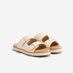 Nisolo  Women's Ella Flatform Slide Bone, Size 7 Casual Slide Footbed Sandals With Ortholite Insole, Casual Sport Sandals With Leather Footbed For Vacation, Casual Footbed Sandals With Ortholite Insole For Vacation, Ortholite Slide Sport Sandals For Vacation, Casual Everyday Flip Flops, Everyday Slip-on Slides With Textured Footbed, Ortholite Insole Slide Footbed Sandals For Vacation, Summer Sandals With Cushioned Footbed, Everyday Slides With Removable Insole And Round Toe