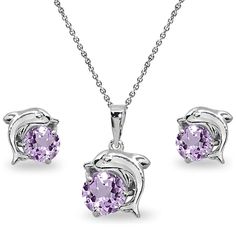 Adorable 925 Fine Sterling Silver Dolphin Earrings And Necklace Set. Genuine Purple Amethyst Gemstones. Stud Earrings And Necklace Feature Two 5mm And One 6mm Solitaire Round-Cut Stones. Pendant Hangs From 18 Inch Chain. Nwot Approximate Measurements: Earrings Width 7.5mm And Length 7.5mm. Necklace Measures 9mm Width And 17mm Length Sterling Silver Jewelry Set With Prong Setting, Silver Sterling Silver Gemstones With Matching Earrings, Sterling Silver Gemstones With Matching Earrings, Silver Gemstones With Prong Setting In Sterling Silver, Sterling Silver Jewelry Sets With Matching Earrings, White Gold Sterling Silver Jewelry With Gemstone Accents, White Gold Amethyst Earrings Jewelry Set, White Gold Amethyst Jewelry With Matching Earrings, White Gold Sterling Silver Jewelry Sets With Gemstones