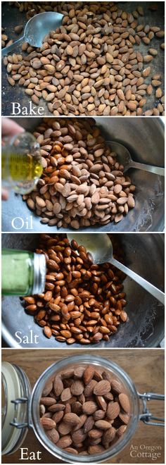 almonds and other nuts are being cooked in the same pan