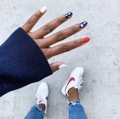 Get ready for fireworks with dazzling Fourth of July nails that sparkle and shine. Imagine glittering stars, shimmering stripes, and vibrant hues that light up the night sky, creating a manicure that's as bright as the fireworks themselves. 🎆💅 #FireworksNails #SparkleAndShine #FourthOfJulyManicure American Manicure Nails, Red White And Blue Nails, White And Blue Nails, American Flag Nails, 4th Nails, 4th Of July Nail, Flag Nails, Patriotic Nails, Fourth Of July Nails