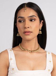 Engagement Necklace Jewelry, Indian Jewelry Set, Indian Wedding Guest Jewelry, Dainty Indian Jewelry, Jewellery Set For Saree, Desi Jewellery, Ethnic Jewelry Indian, Small Tikka Jewelry, Indian Tikka Jewelry